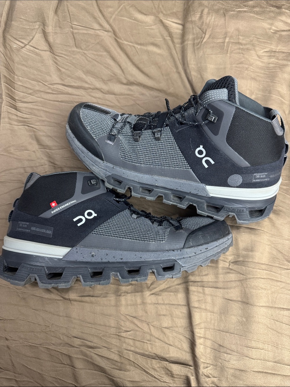 On Running Grey and Black Trail Boots - Mid-Top Waterproof